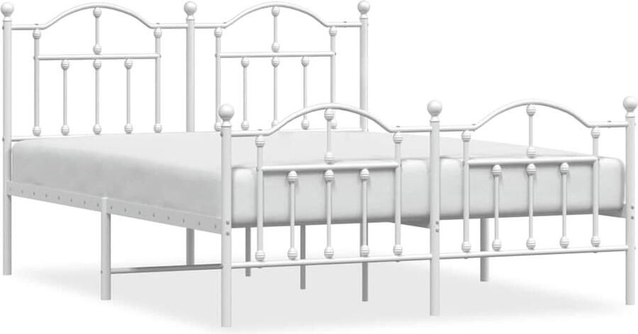 VidaXL Bedframe Metalen bed 135x190 cm Wit Klassieke Bed Frame Metalen Bedframe Wit Bedframe Staal Bedframe Boxspring Bed Tweepersoons Bed King Size Bed - Foto 3