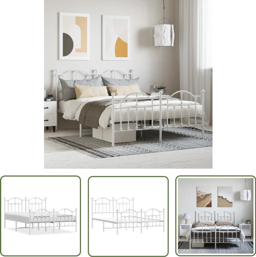 VidaXL Bedframe Metalen bed 135x190 cm Wit Klassieke Bed Frame Metalen Bedframe Wit Bedframe Staal Bedframe Boxspring Bed Tweepersoons Bed King Size Bed - Foto 2