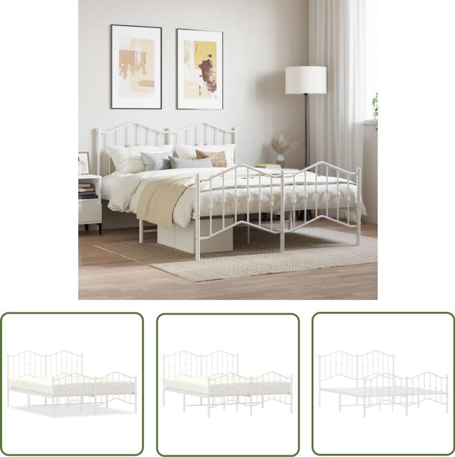 VidaXL Bedframe Metalen Bed 140x190 cm Wit Klassieke Bed Frame Metalen Bedframe Staal Bedframe Wit Bedframe Tweepersoons Bed Boxspring Bed Met Opbergruimte Bed Frame 140x190