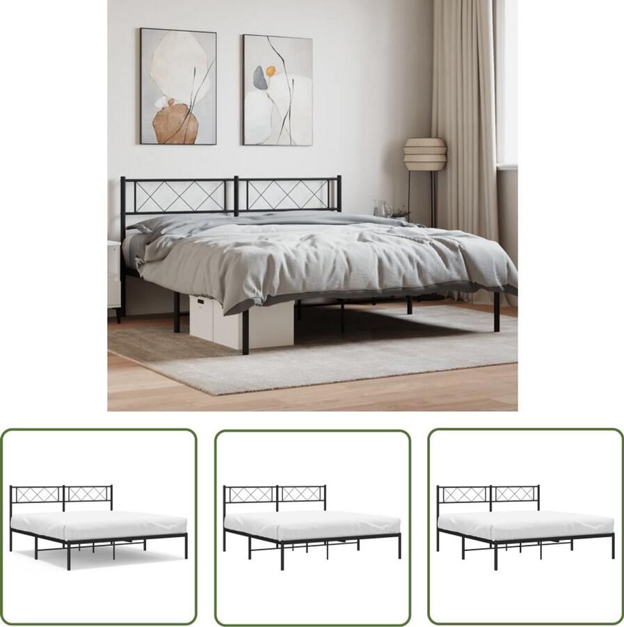 VidaXL Bedframe Metalen bed 150x200 cm Zwart Metalen Bedframe Klassiek Bed Zwart Bed Met Hoofdbord Boxspring Bed Slaapcomfort Staal Bedframe Ruime Bed