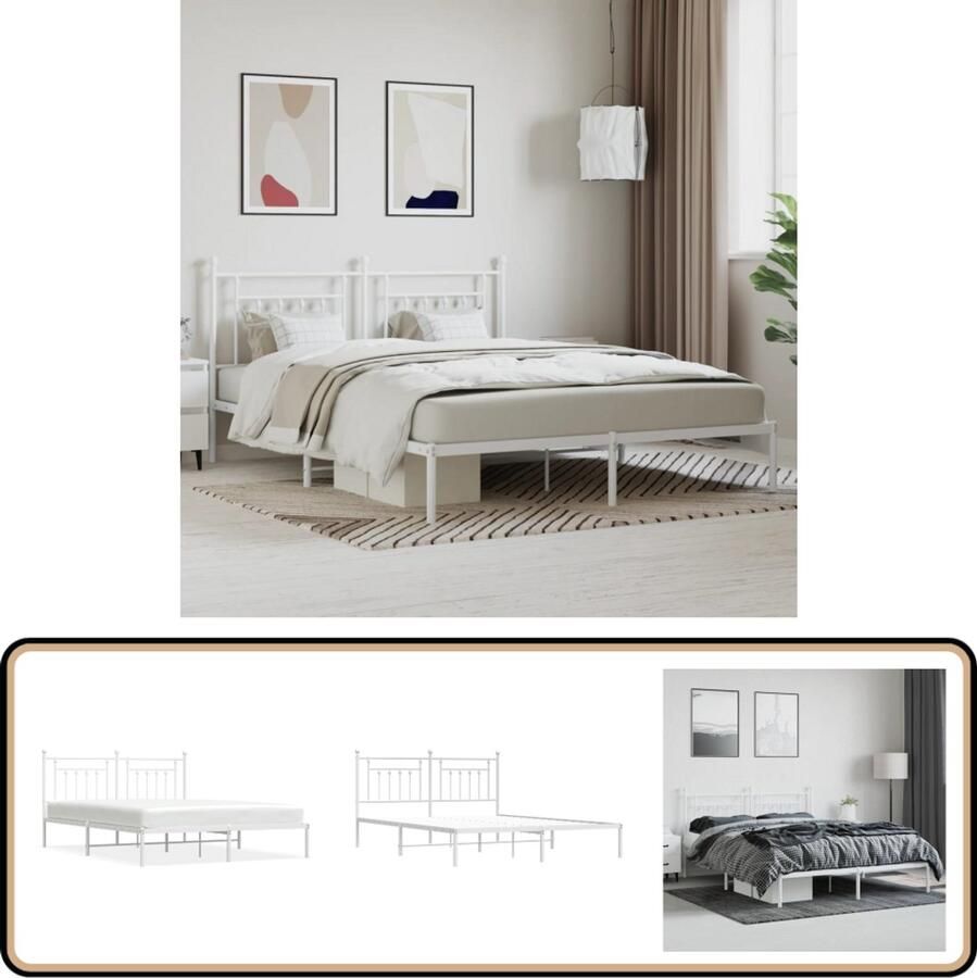 VidaXL Bedframe Metalen bed 180x200 cm Wit Klassieke Bed Frame Metalen Bedframe Houten Bedframe Tweepersoons Bed Boxspring Bed