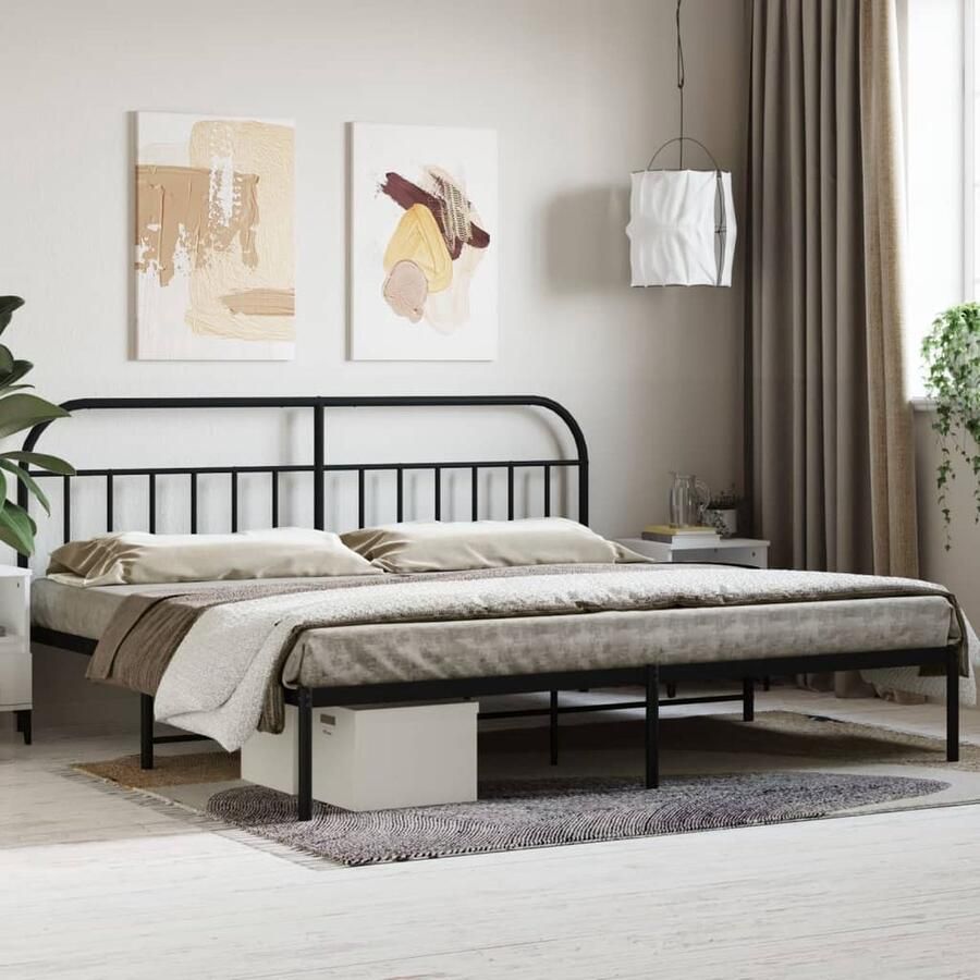 VidaXL Bedframe Metalen bed 193x203 cm Zwart Robuust Bed Frame Metalen Bedframe Zwarte Bedframe Boxspring Bed Bedstede Hoofdbord Opbergruimte - Foto 2