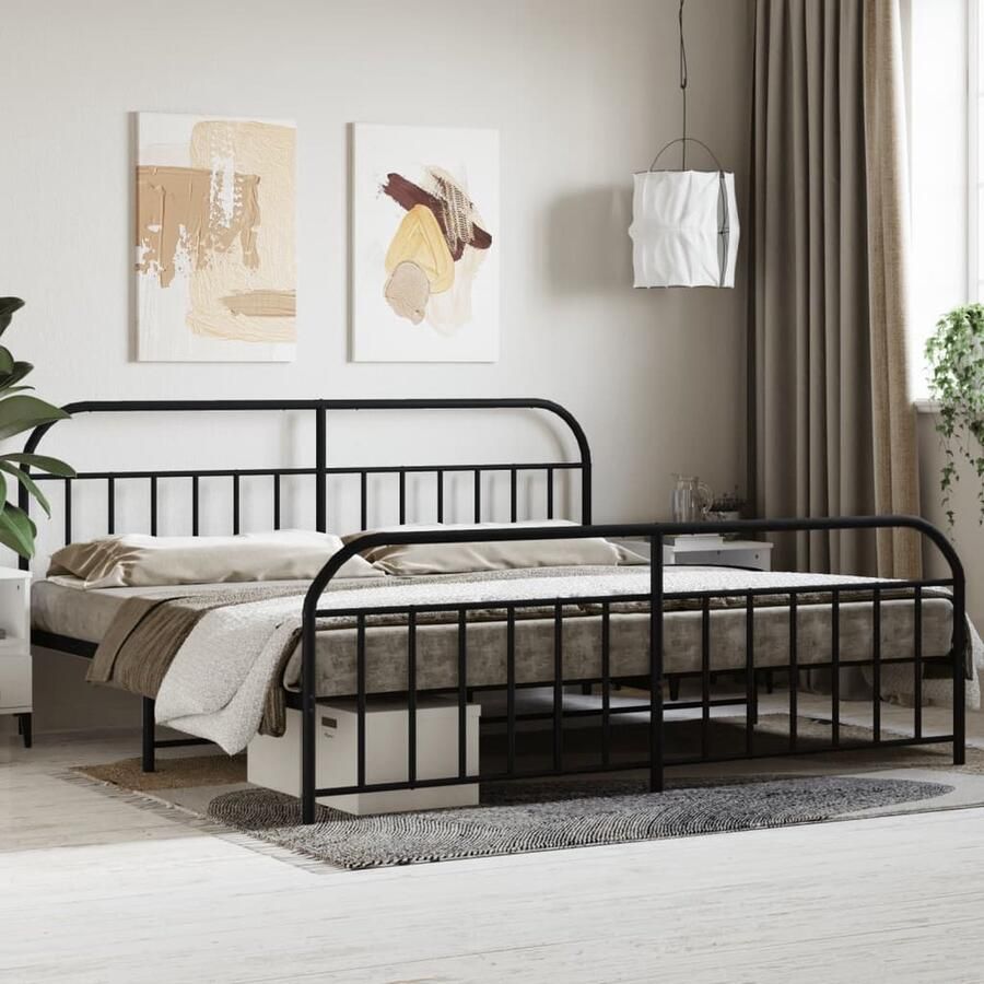 VidaXL Bedframe Metalen bed 200x200 cm Zwart Metalen Bed Frame Klassiek Bed Zwart Bed Staal Bedframe Boxspring Bed King Size Bed Twee Persoons Bed - Foto 2
