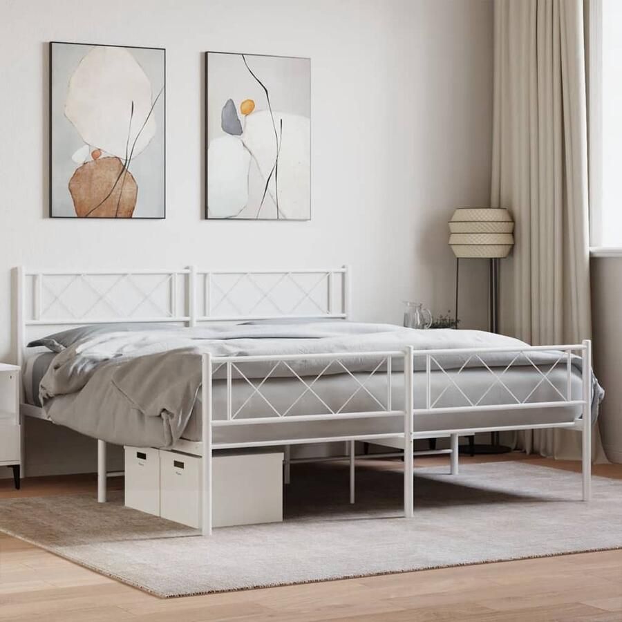 VidaXL Bedframe Metalen bed Wit 120x200 cm Metalen Bed Frame Klassiek Bed Wit Bed Staal Bed Tweepersoons Bed Boxspring Bed Slaapcomfort - Foto 2