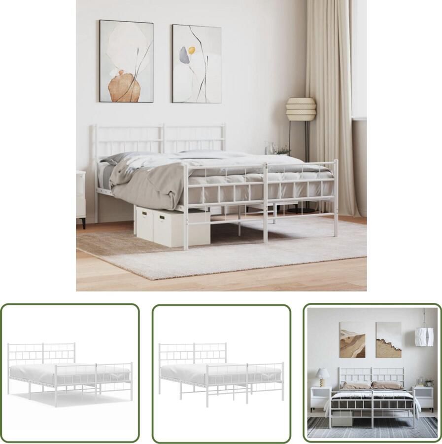 VidaXL Bedframe Metalen Bed Wit 135x190 cm Metalen Bed Frame Klassieke Bedden Wit Bed Frame Staal Bed Frame Boxspring Bed King Size Bed Dubbele Bed Met Opbergruimte - Foto 2