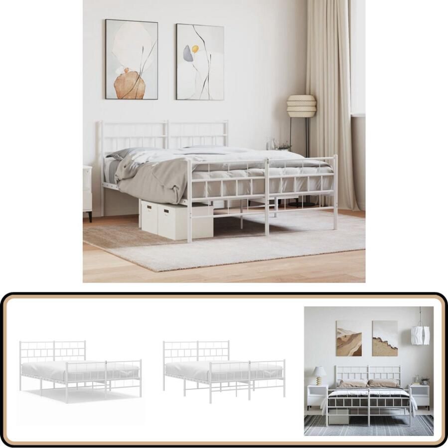 VidaXL Bedframe Metalen Bed Wit 135x190 cm Metalen Bed Frame Klassieke Bedden Wit Bed Frame Staal Bed Frame Boxspring Bed King Size Bed Dubbele Bed Met Opbergruimte