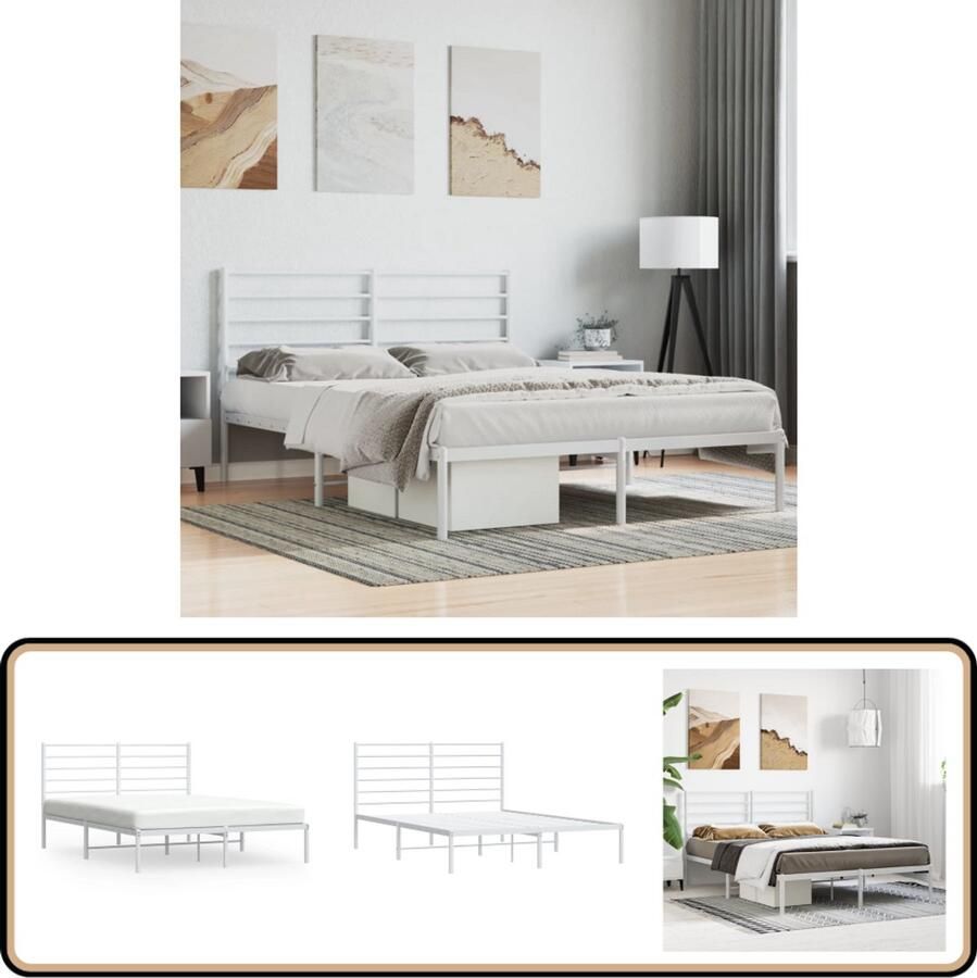 VidaXL Bedframe Metalen Bed Wit 140x200 cm Klassieke Bed Frame Metalen Bedframe Tweepersoons Bed Staal Bedframe Witte Bed Frame