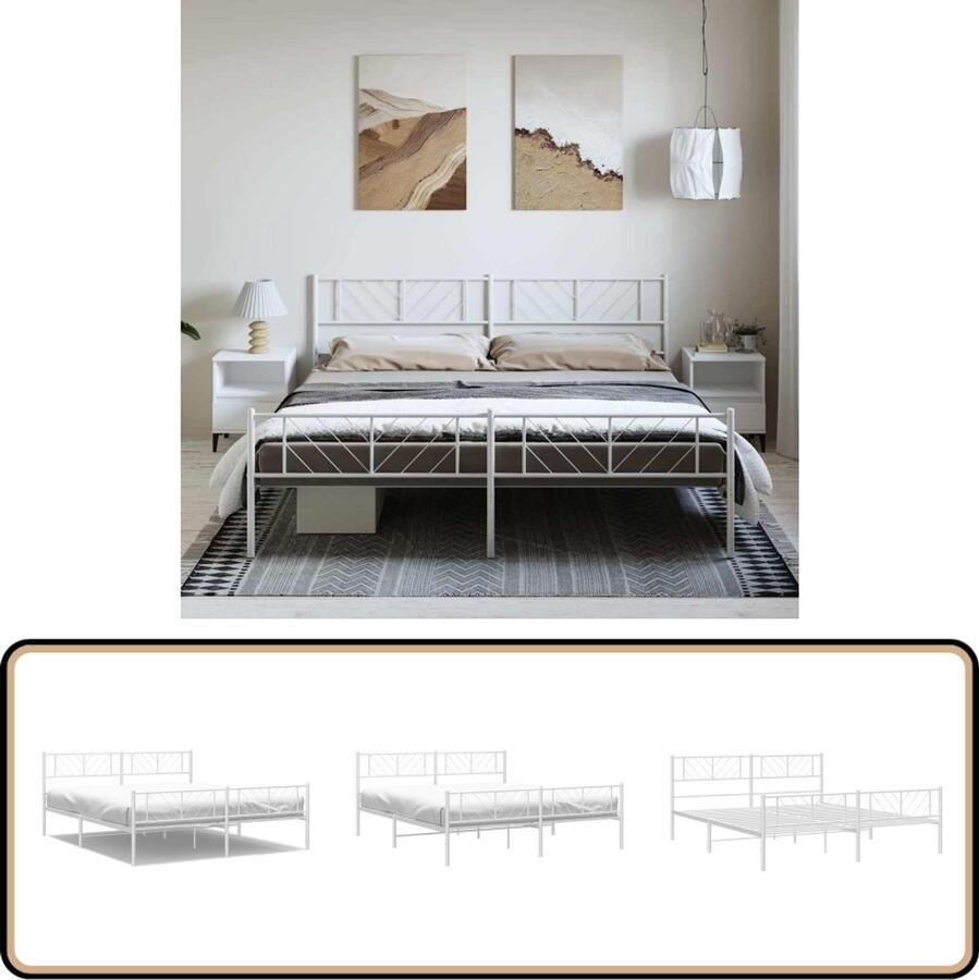 VidaXL Bedframe Metalen Bed Wit 193x203 cm Robuust Bed Frame Metalen Bedframe Tweepersoons Bed Witte Bed Staal Bedframe