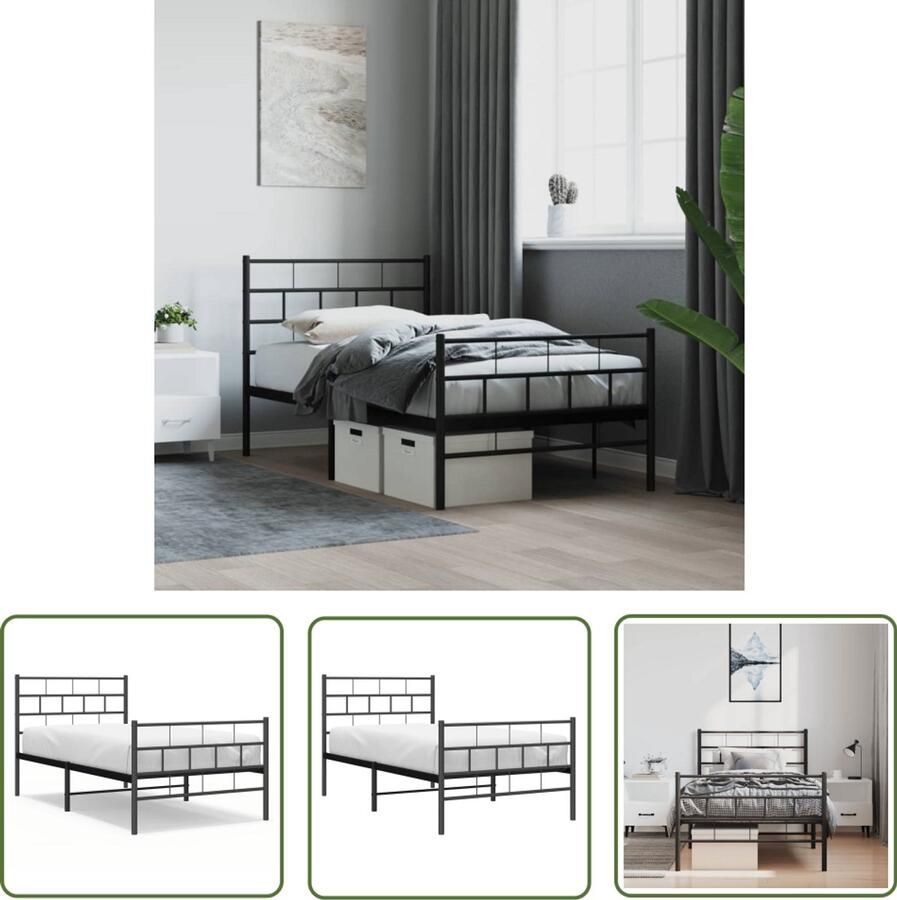 VidaXL Bedframe Metalen design Zwart 100x190 cm Metalen Bed Frame Klassiek Bed Zwarte Bedbank Eenpersoons Bed Staal Bedframe Boxspring Onderstel Slaapcomfort
