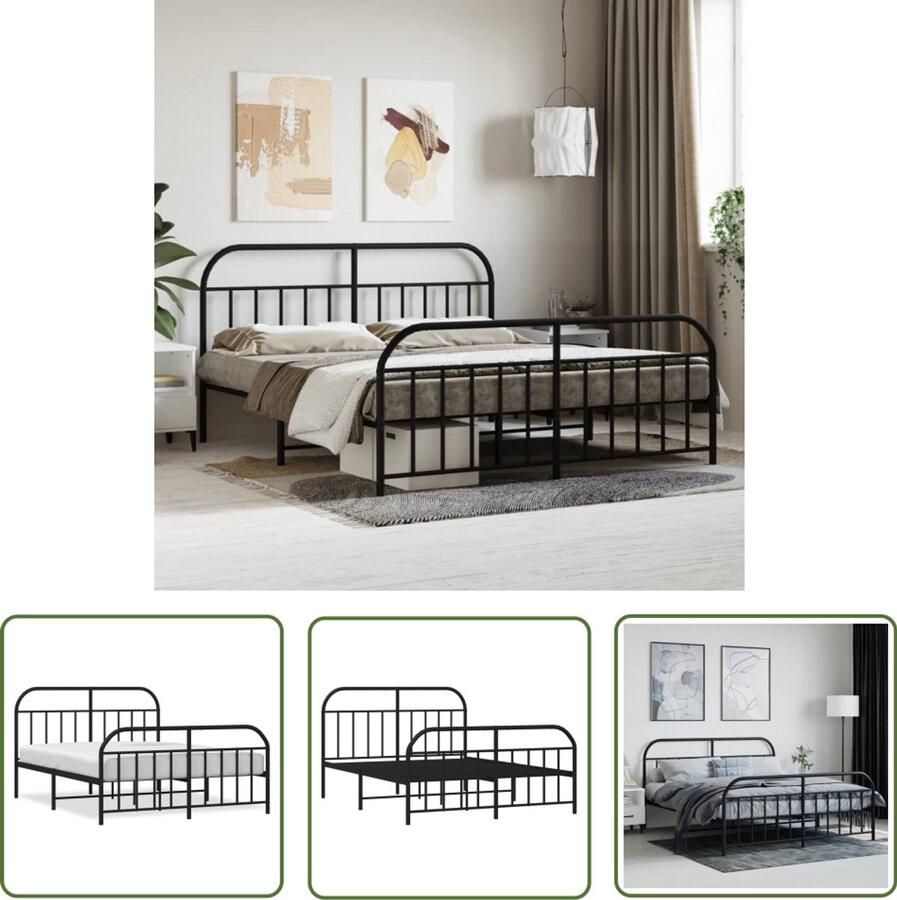 VidaXL Bedframe Metalen design Zwart 180x200 cm Robuust Bed Frame Metalen Bedframe Staal Bedframe Boxspring Frame Tweepersoons Bed King Size Bed Slaapcomfort Modern Bedframe Minimalistisch Bedframe