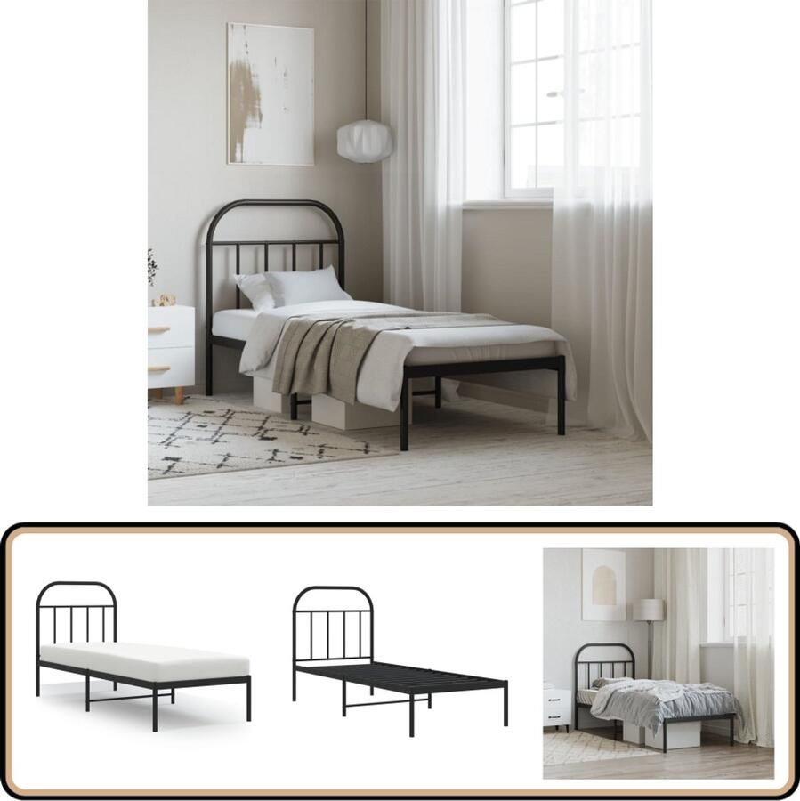 VidaXL Bedframe Metalen design Zwart 75x190 cm Klassieke Bed Frame Metalen Bedframe Staal Bedframe Zwarte Bed Frame Tweepersoons Bed Frame