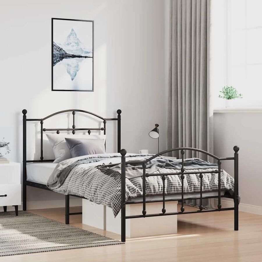 VidaXL Bedframe Metalen Eenpersoonsbed Zwart Robuust Bed Frame Klassiek Bed Metalen Bed Opbergruimte Bed Boxspring Bed Tweepersoons Bed Enkelpersoons Bed Zwarte Bed - Foto 2