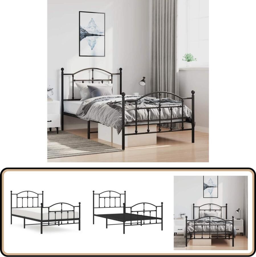VidaXL Bedframe Metalen Eenpersoonsbed Zwart Robuust Bed Frame Klassiek Bed Metalen Bed Opbergruimte Bed Boxspring Bed Tweepersoons Bed Enkelpersoons Bed Zwarte Bed
