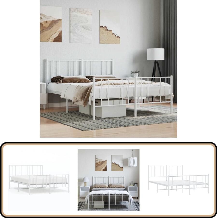 VidaXL Bedframe Metalen frame 135x190 cm Wit Robuust Bed Frame Klassiek Bed Frame Metalen Bed Frame Wit Bed Frame Staal Bed Frame Eenpersoons Bed Frame