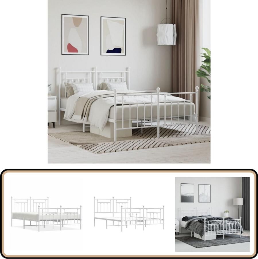VidaXL Bedframe Metalen Frame 140x190 cm Wit Klassieke Bed Frame Staal Bed Frame Wit Bed Frame Tweepersoons Bed Frame Boxspring Bed Frame Bed Frame Met Opbergruimte Bed Frame Met Hoofdeind