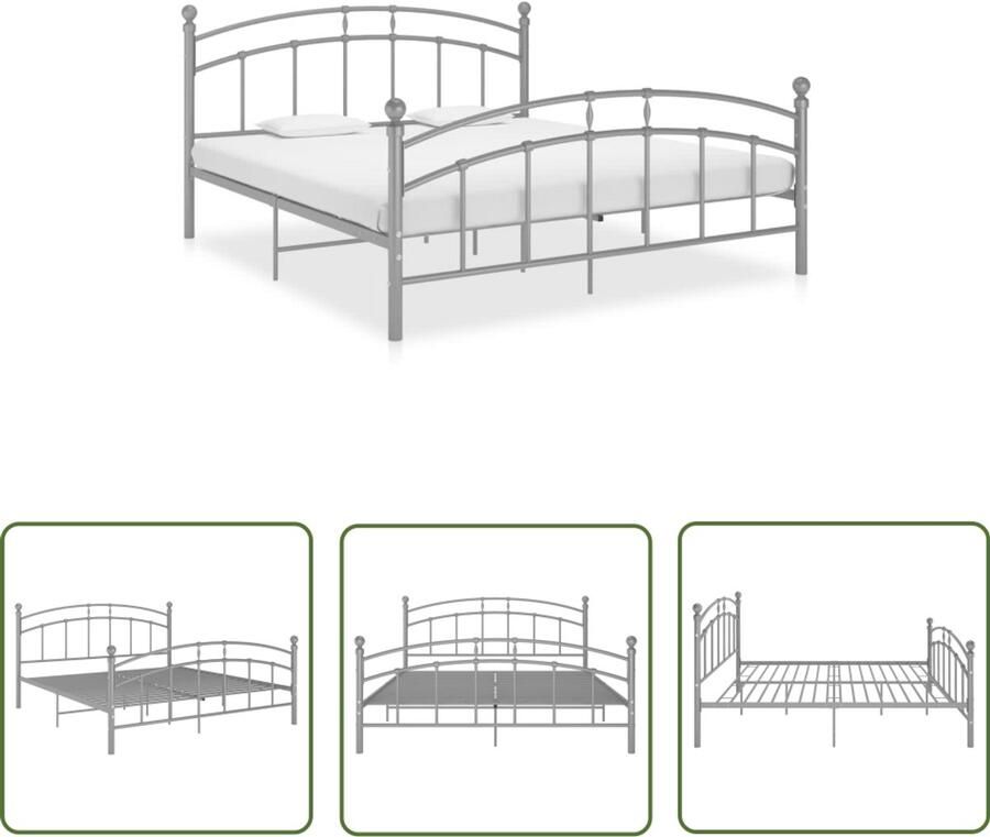 The Living Store Bedframe metaal grijs 160x200 cm Bedframe Bedframes Tweepersoonsbed Tweepersoonsbedden Bed Bedden Bedombouw Bedombouwen Frame Frames Slaapmeubel