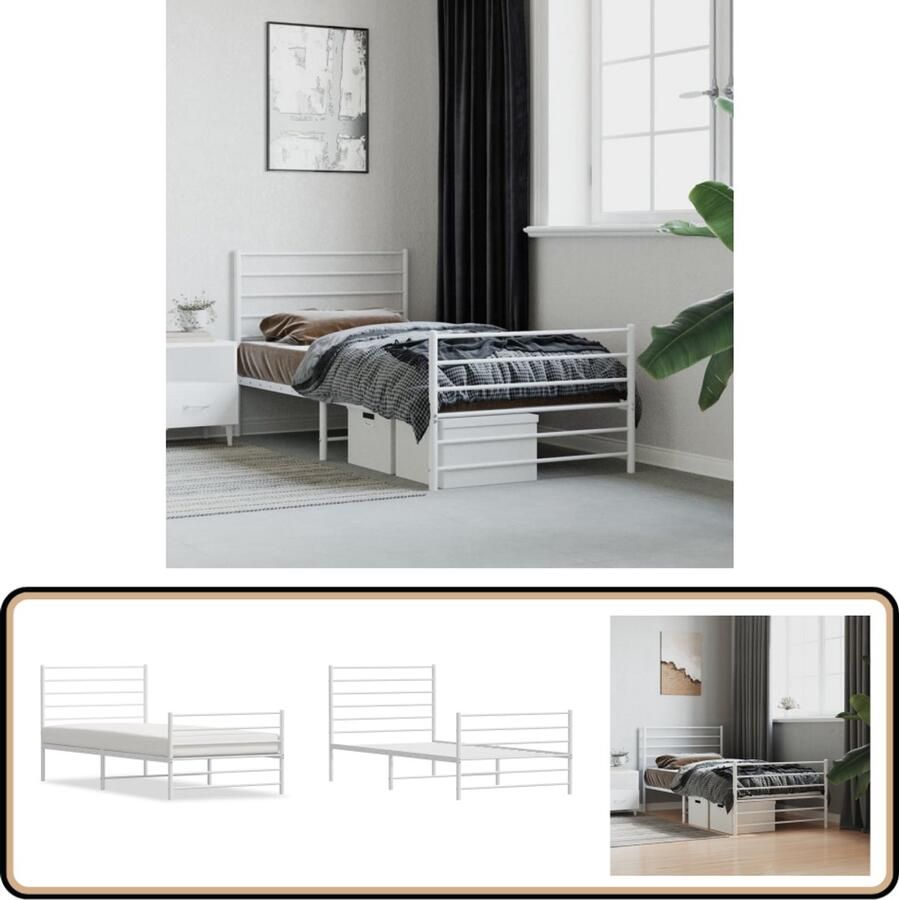VidaXL Bedframe Metalen Frame Wit 107x203 cm Metalen Bedframe Klassiek Bed Met Opbergruimte Boxspring Bed Staal Bedframe Wit Bedframe Tweepersoons Bed
