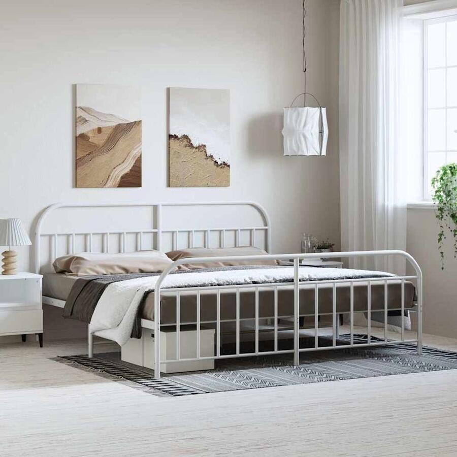 VidaXL Bedframe Metalen Frame Wit 193x203 cm Robuust Bed Frame Metalen Bedframe Tweepersoons Bed Witte Bed Modern Bed Klassiek Bed Boxspring Bed Slaapcomfort - Foto 2