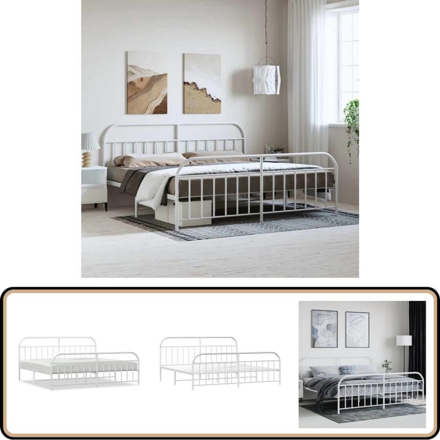 VidaXL Bedframe Metalen Frame Wit 193x203 cm Robuust Bed Frame Metalen Bedframe Tweepersoons Bed Witte Bed Modern Bed Klassiek Bed Boxspring Bed Slaapcomfort