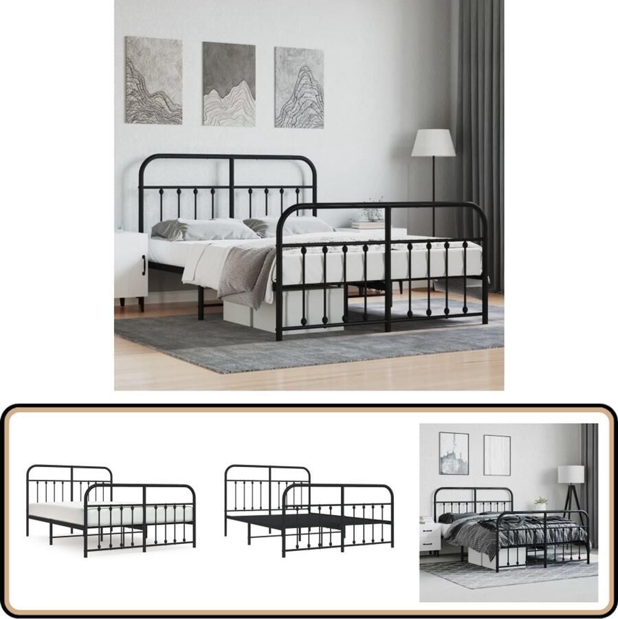 VidaXL Bedframe Metalen Frame Zwart 135x190 cm Klassieke Bedframe Metalen Bedframe Zwart Boxspring Bed Slaapcomfort Staal Bedframe Bed Met Opbergruimte Tweepersoons Bed
