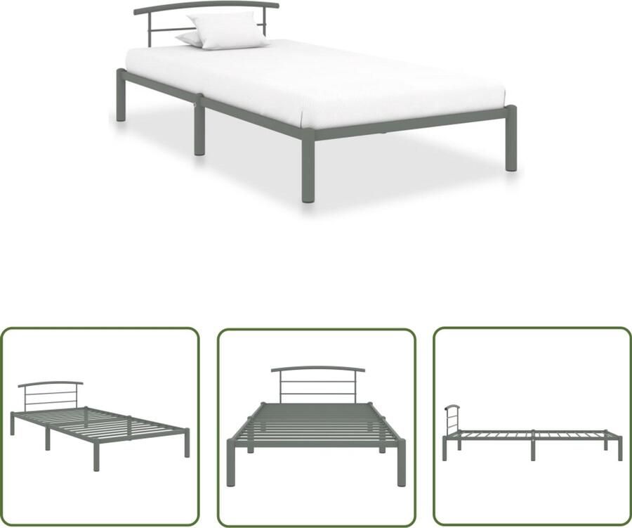 VidaXL Bedframe Metalen Grijs 100x200 cm Metalen Bed Frame Tweepersoons Bed Grijze Bed Slaapkamer Meubels Boxspring Frame Stapelbare Bed Frames Design Bed Frame Modern Bed Frame Budget Bed Frame