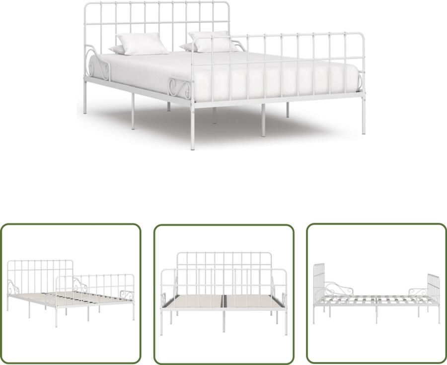 VidaXL Bedframe Metalen Lattenbodem Wit 140x200 cm Metalen Bedframe Tweepersoonsbed Wit Bedframe Bed Met Lattenbodem Design Bed Slaapkamer Meubels Luxe Bed Vintage Bed Bloemen Patroon Bed