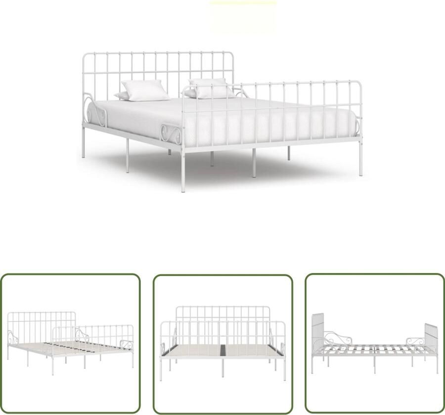 VidaXL Bedframe Metalen Lattenbodem Wit 200x200 cm Metalen Bedframe Tweepersoonsbed Wit Bedframe Met Lattenbodem Slaapkamer Meubels Luxe Bedframe