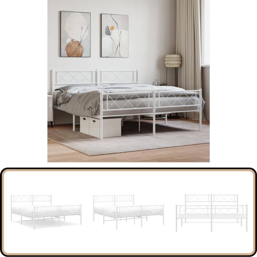 VidaXL Bedframe Metalen Wit 140x200 cm Robuust Bed Frame Klassiek Bed Metalen Bed Witte Bed Slaapcomfort Boxspring Bed Tweepersoons Bed Ruim Slaap Comfort