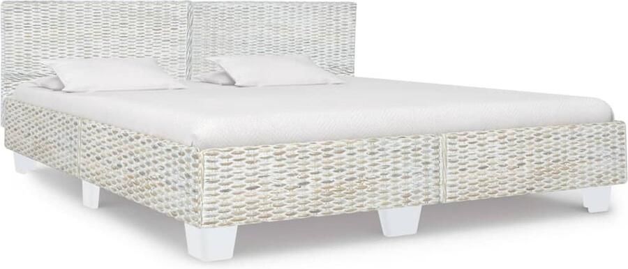 VidaXL Bedframe Natuurlijk Rattan 180x200 cm Grijs Rattan Bedframe Houten Bedframe Grijs Bedframe Tweepersoons Bed King Size Bed Slaapkamersdecoratie - Foto 2