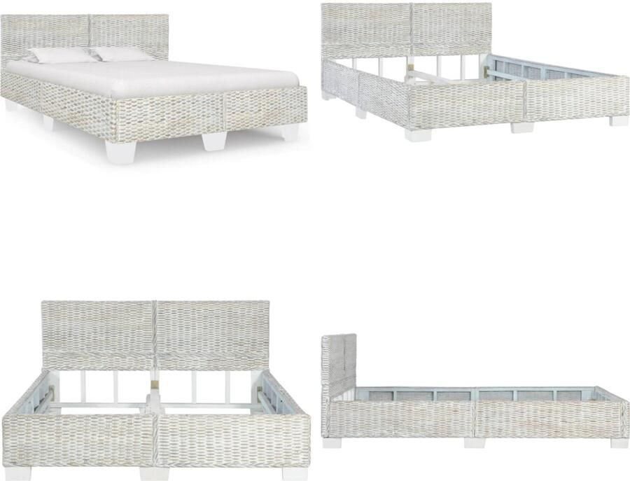 VidaXL Bedframe natuurlijk rattan grijs 140x200 cm Bedframe Bedframes Bed Bedden