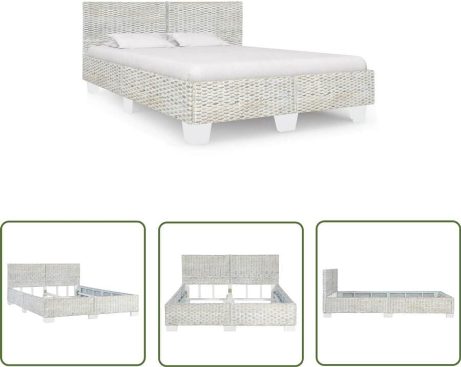 VidaXL Bedframe Natuurlijk Rattan Grijs 140x200 cm Rattan Bedframe Houten Bedframe Tweepersoons Bed Grijze Bedbank Slaapkamer Meubels Luxe Bed Vintage Bed Boho Bed Natuurlijke Materialen Robuust Bed Modern Bed