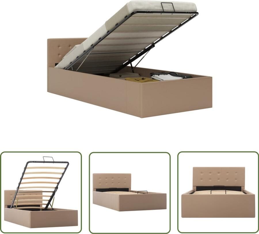 VidaXL Bedframe Opbergruimte Cappuccino 90x200 cm Kunstleder Bed Hydraulisch Bed Met Opbergvak Bruine Bed Tweepersoons Bed Boxspring Bed