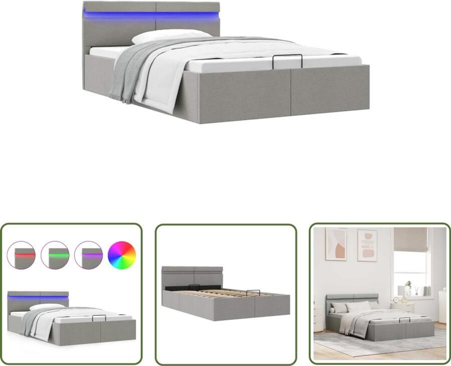 VidaXL Bedframe Opbergruimte en LED 120x200 cm Hydraulisch Bed Stof Bed Led Bed Boxspring Opbergbed Tweepersoonsbed Grijs Bed Minimalistisch Bed Modern Bed