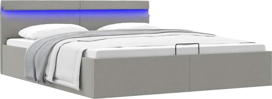 VidaXL Bedframe Opbergruimte en LED 160x200 cm Hydraulisch Bedframe Stof Bedframe Boxspring Bed Dubbel Bed 160x200 Cm Bed Grijs Bed Led Verlichting Bed - Foto 2