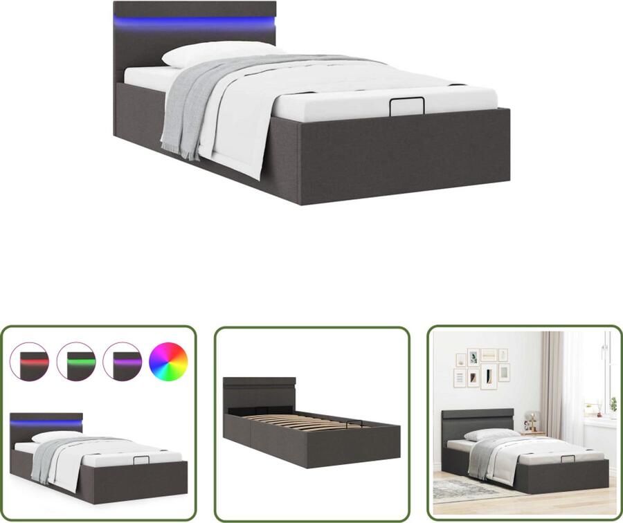 VidaXL Bedframe Opbergruimte & LED 90x200 cm Donker Grijs Bed Hydraulic Bed Boxspring Bed Led Licht Bed Opbergbed Tweepersoons Bed King Size Bed Single Bed Slaapkamers