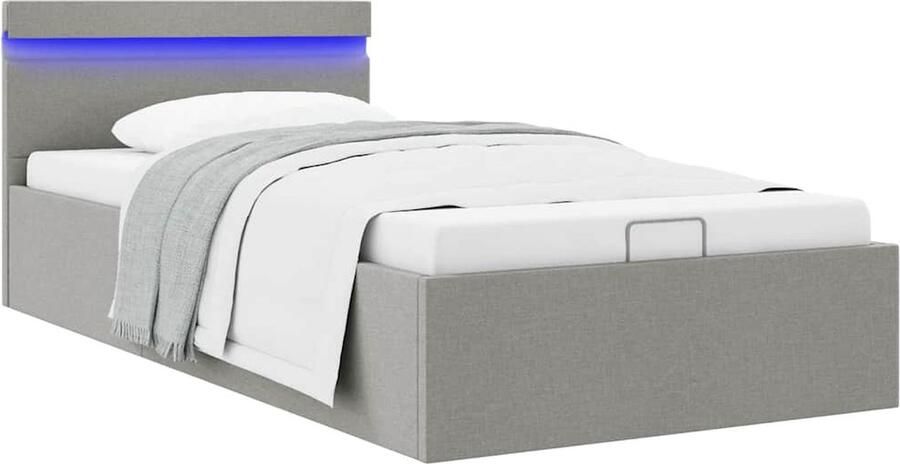 VidaXL Bedframe Opbergruimte & LED 90x200 cm Hydraulisch Bed Stof Bed Led Bed Opbergbed Tweepersoonsbed King Size Bed Boxspring Bed Bedframe Grijs - Foto 2
