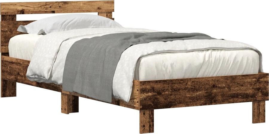 VidaXL Bed Frame met LED-verlichting Oude Hout 75x190 cm Engineered Wood - Foto 3
