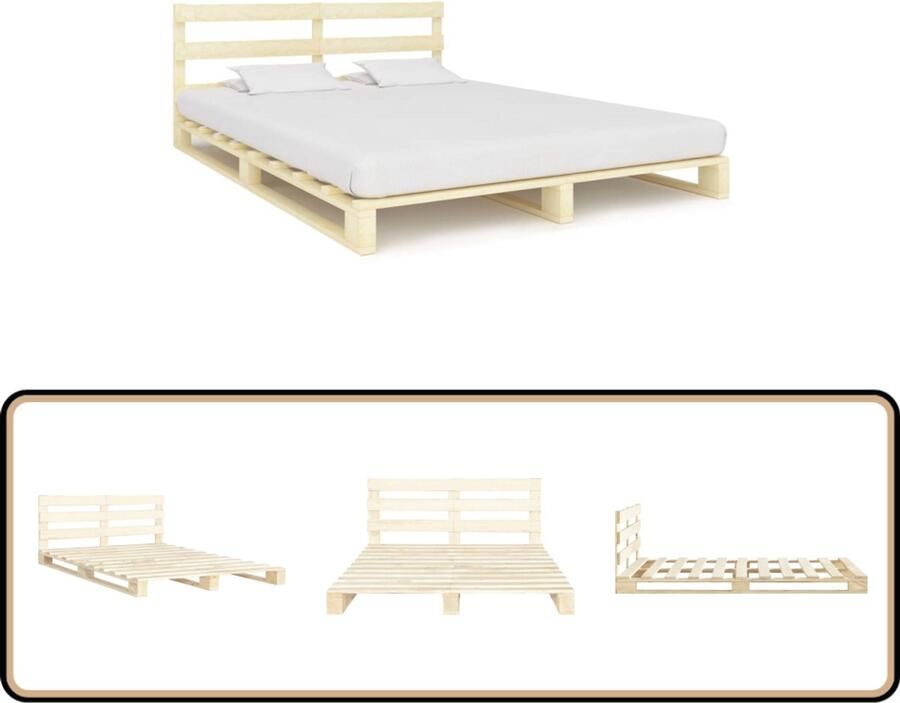 The Living Store Pallet Bedframe Massief grenenhout 140 x 200 cm Naturel Palet Bed Frame Hout Bed Frame Grenenhouten Bed Tweepersoons Bed Massief Houten Bed
