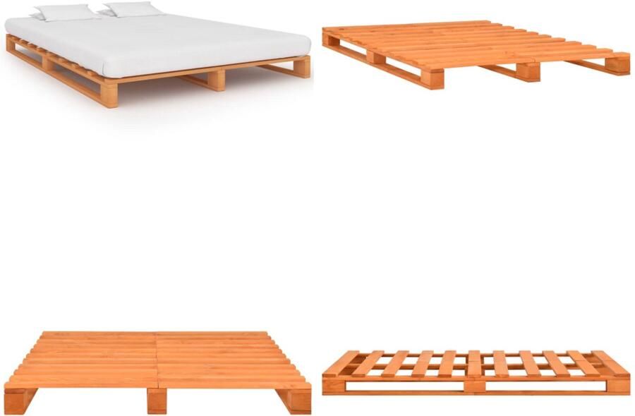 VidaXL Bedframe pallet massief grenenhout bruin 120x200 cm Bed Bedden Slaapkamermeubel Bedframe