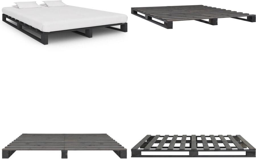VidaXL Bedframe pallet massief grenenhout grijs 140x200 cm Bed Bedden Slaapkamermeubel Bedframe