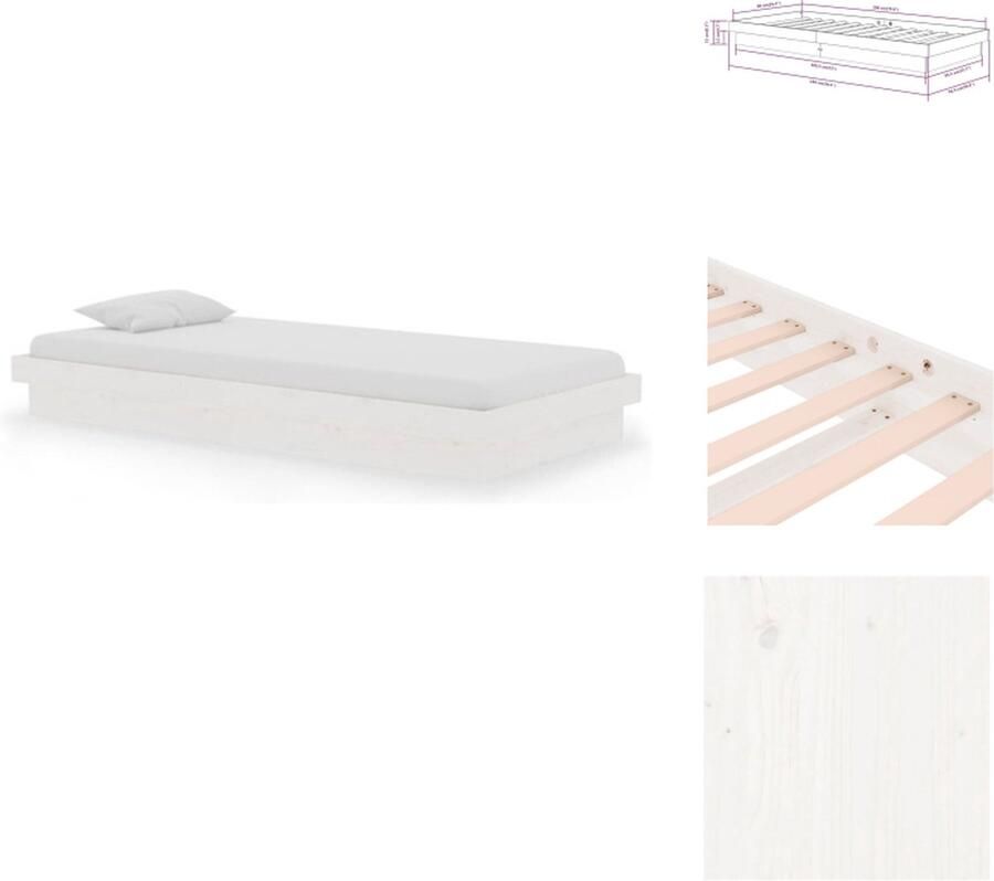 VidaXL Bedframe Pino 194 x 93.5 x 21 cm wit hout 90 x 190 cm matras rustieke uitstraling Bed