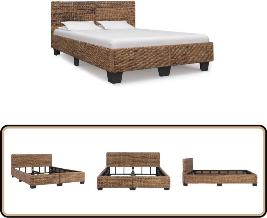 VidaXL Bedframe Rattan 160x200 cm Naturel Rattan Bedframe Houten Bedframe Mahogany Bedframe Mango Wood Bedframe Tweepersoons Bed