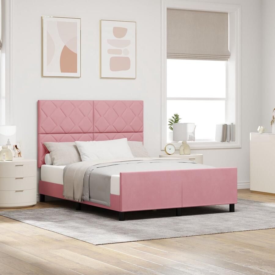 VidaXL Bedframe met hoofdeinde Roze 140 x 190 cm Fluweel - Foto 2