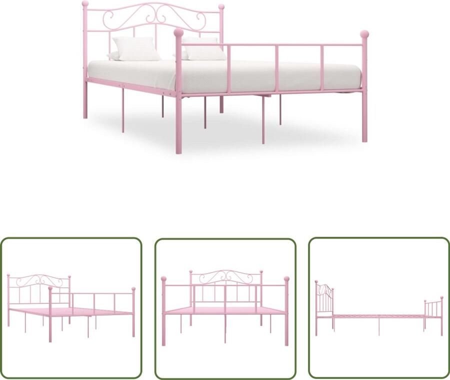 VidaXL Bedframe Roze 160x200 cm Metaal Metalen Bedframe Tweepersoonsbed Rozerood Bed Design Bed Vintage Bed