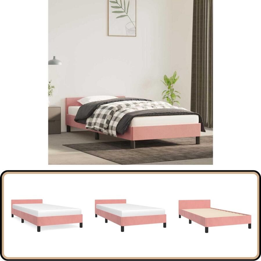 VidaXL Bedframe Roze Fluweel 90x190 cm Hoofdeinde Bed Frame Tweepersoons Bed Fluweel Bed Roos Kleurige Bed Kinderbed