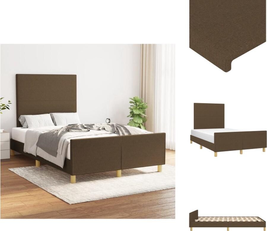 VidaXL Bedframe Met Hoofdeinde Bedframes Met Hoofdeindes Bed Slaapmeubel Bedframe met hoofdeinde stof donkerbruin 120x200 cm - Foto 4