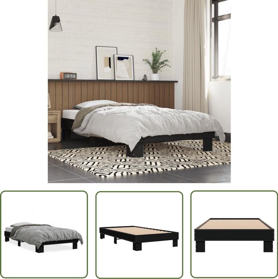VidaXL Bedframe Slaapcomfort Bedframe bewerkt hout en metaal zwart 90x190 cm Houten Bed Zwarte Bed Tweepersoonsbed