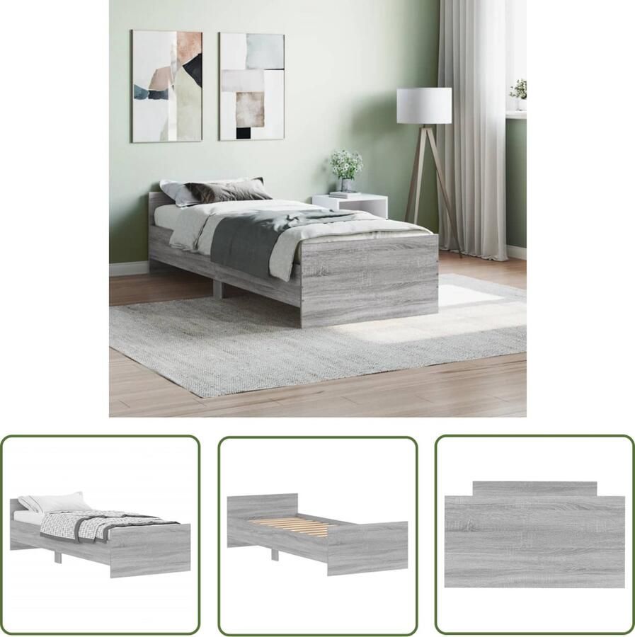 The Living Store Bedframe Grijs sonoma eiken 193 x 78 x 50 cm Multiplex lattenbodem Slaapcomfort Bedframe Grijs Bed Sonoma Eiken Tweepersoonsbed