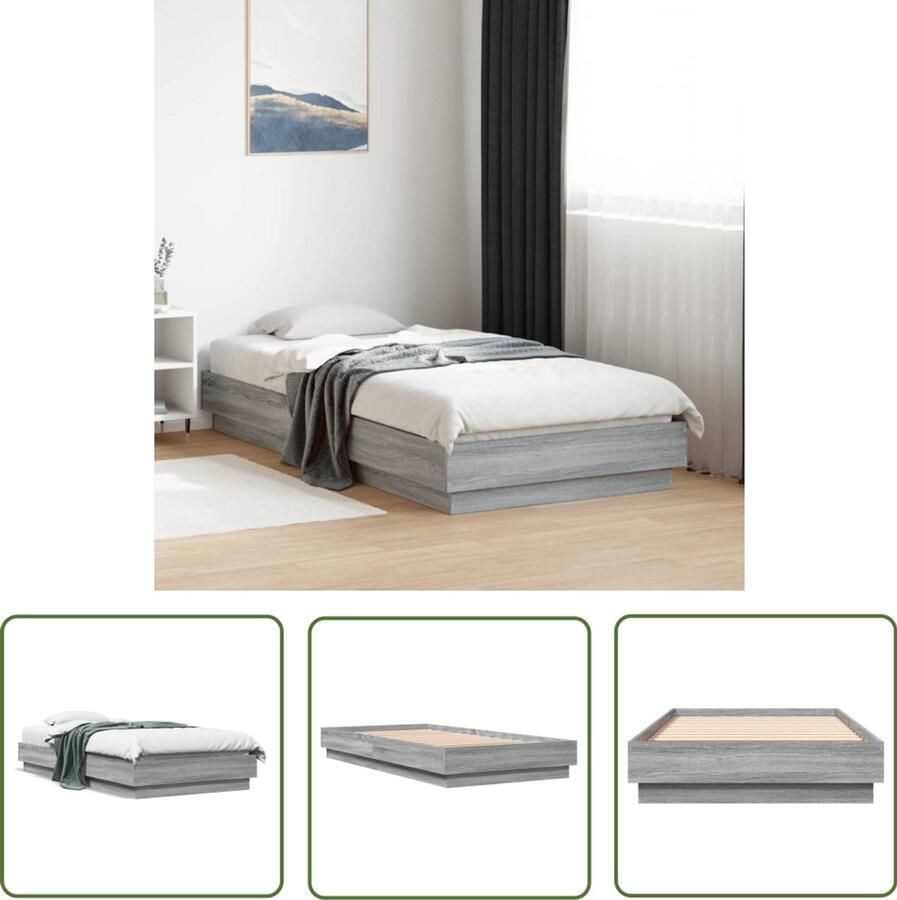VidaXL Bedframe Slaapcomfort Bedframe bewerkt hout grijs sonoma eikenkleurig 75x190 cm Compact Bed Tweepersoonsbed Grijze Bed