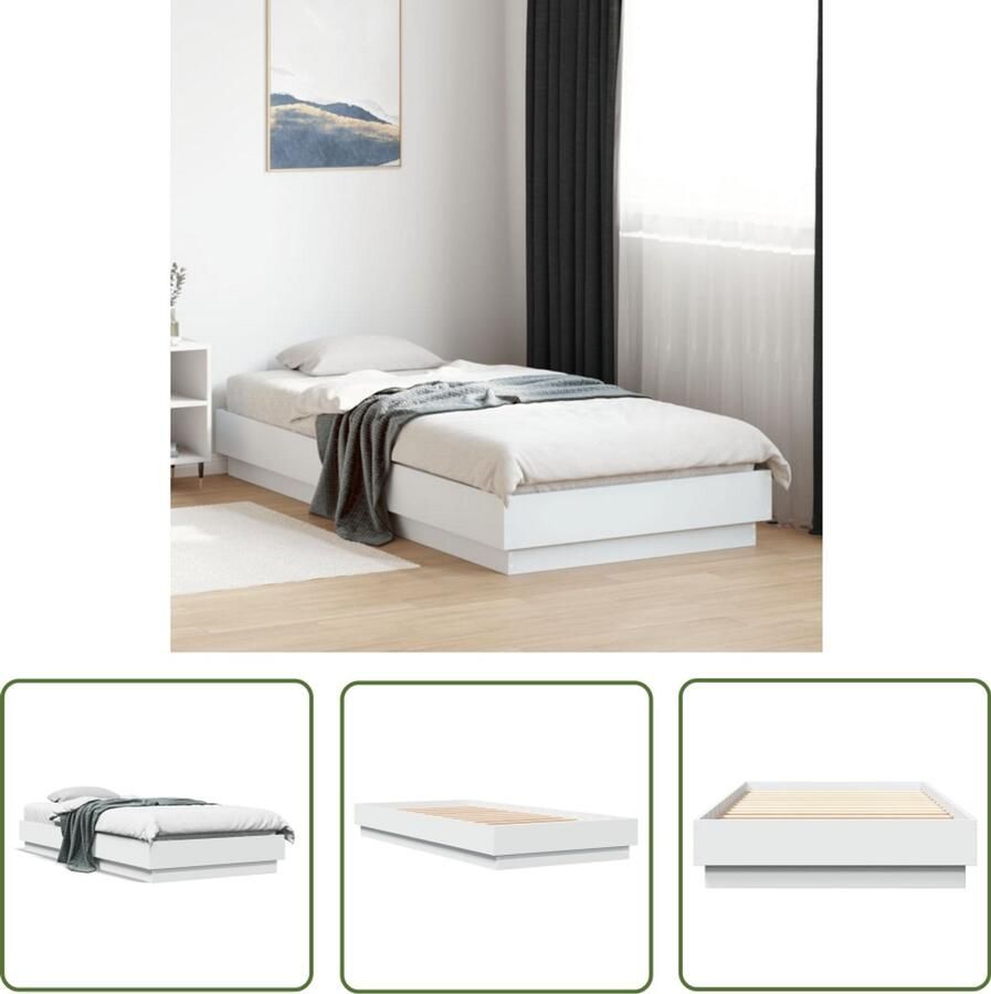 VidaXL Bedframe bewerkt hout wit 90x200 cm Slaapcomfort Bedframe Houten Bed Wit Bed Tweepersoonsbed